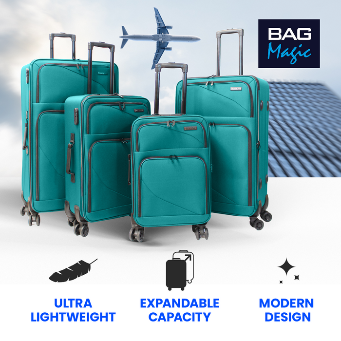 Lightweight Soft Shell Suitcase by Bordlite – 4 Spinner Wheels, Expandable with Combination Lock