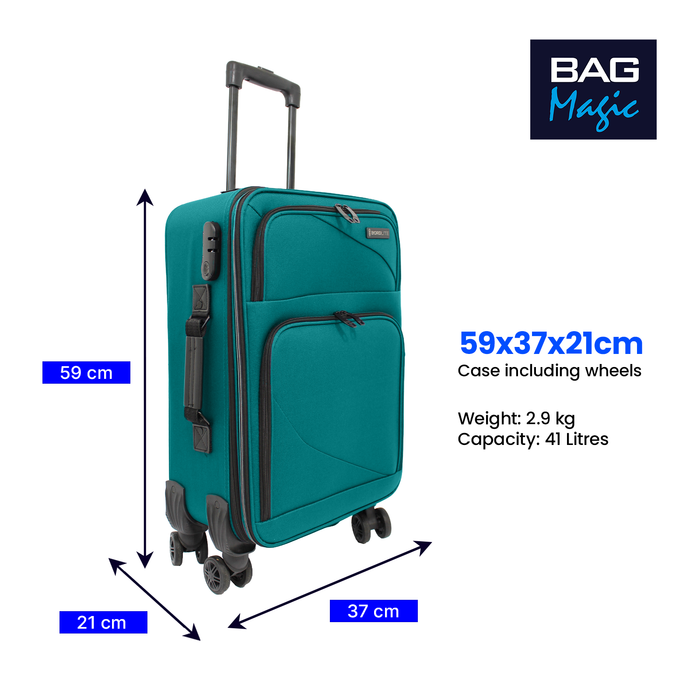 Lightweight Soft Shell Suitcase by Bordlite – 4 Spinner Wheels, Expandable with Combination Lock
