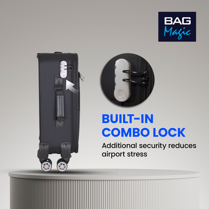 Bordlite Lightweight Soft Suitcase, 4x 360° Spinner Wheels + Combination Lock - Sizes 29, 25 & 20 Inch