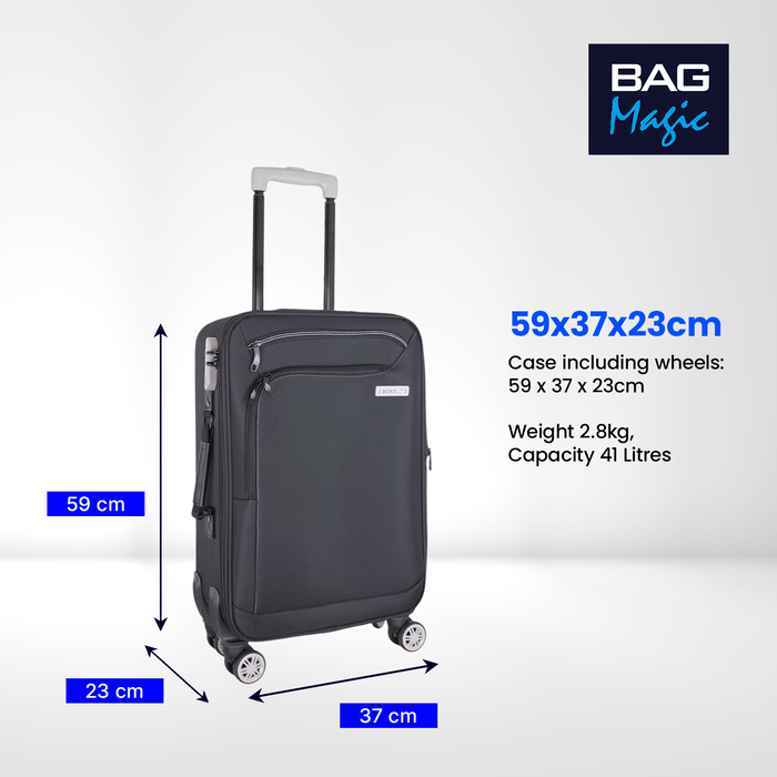Bordlite Lightweight Black/Grey 4-Wheel Soft Cabin Luggage Easy Roll Suitcase