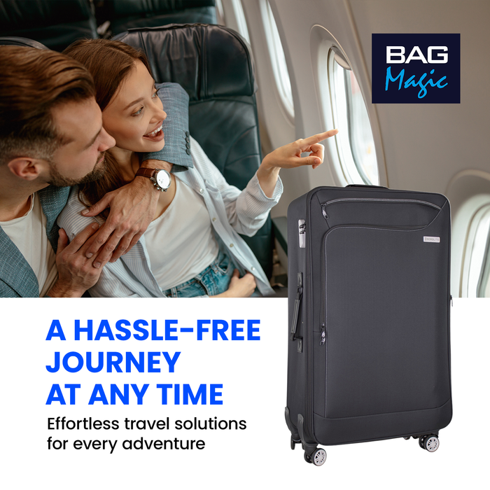 Bordlite Lightweight Soft Suitcase, 4x 360° Spinner Wheels + Combination Lock - Sizes 29, 25 & 20 Inch