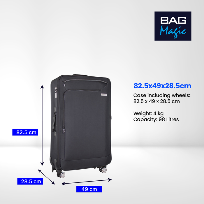 Bordlite Lightweight Black/Grey 4-Wheel Soft Cabin Luggage Easy Roll Suitcase