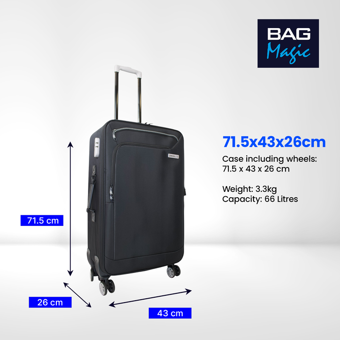 Bordlite Lightweight Black/Grey 4-Wheel Soft Cabin Luggage Easy Roll Suitcase