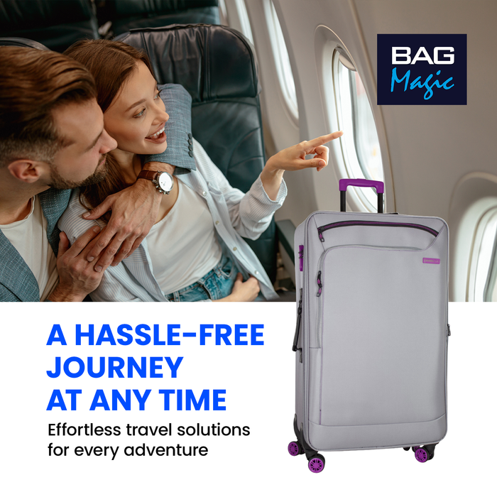 Bordlite Lightweight Soft Suitcase, 4x 360° Spinner Wheels + Combination Lock - Sizes 29, 25 & 20 Inch