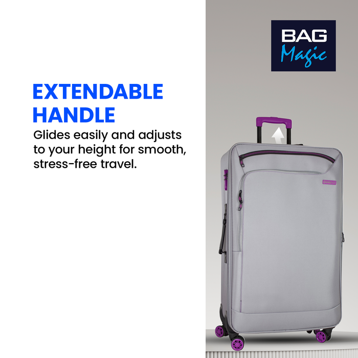 Bordlite Lightweight Soft Suitcase, 4x 360° Spinner Wheels + Combination Lock - Sizes 29, 25 & 20 Inch