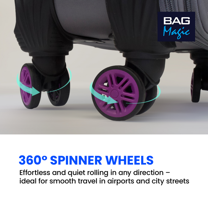Bordlite Lightweight Soft Suitcase, 4x 360° Spinner Wheels + Combination Lock - Sizes 29, 25 & 20 Inch
