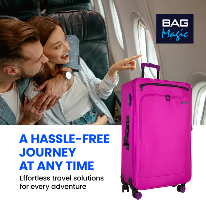 Bordlite Lightweight Soft Suitcase, 4x 360° Spinner Wheels + Combination Lock - Sizes 29, 25 & 20 Inch