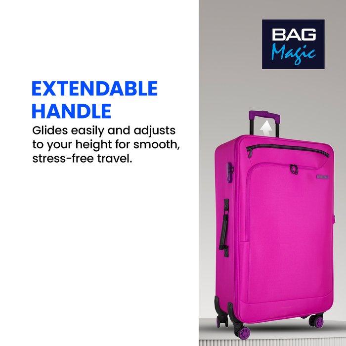 Bordlite Lightweight Soft Suitcase, 4x 360° Spinner Wheels + Combination Lock - Sizes 29, 25 & 20 Inch