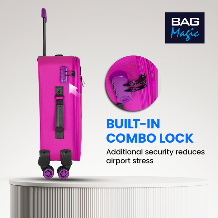 Bordlite Lightweight Soft Suitcase, 4x 360° Spinner Wheels + Combination Lock - Sizes 29, 25 & 20 Inch