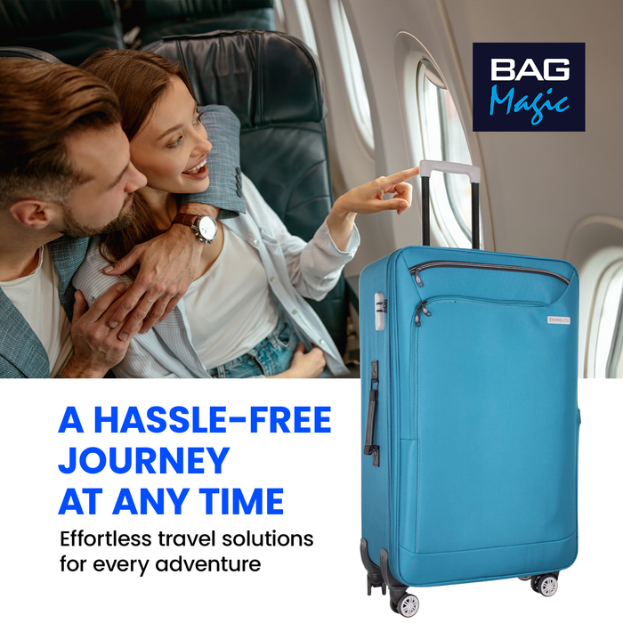 Bordlite Lightweight Soft Suitcase, 4x 360° Spinner Wheels + Combination Lock - Sizes 29, 25 & 20 Inch
