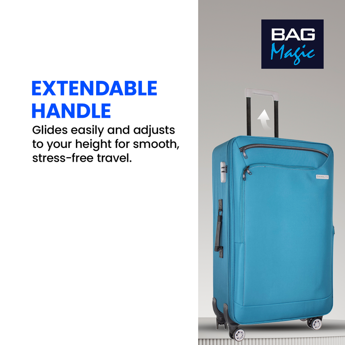 Bordlite Lightweight Soft Suitcase, 4x 360° Spinner Wheels + Combination Lock - Sizes 29, 25 & 20 Inch
