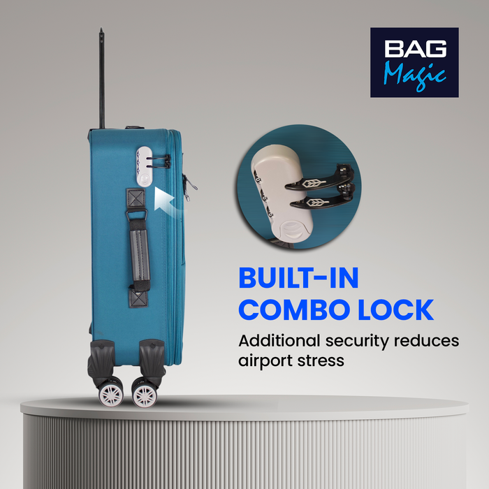 Bordlite Lightweight Soft Suitcase, 4x 360° Spinner Wheels + Combination Lock - Sizes 29, 25 & 20 Inch