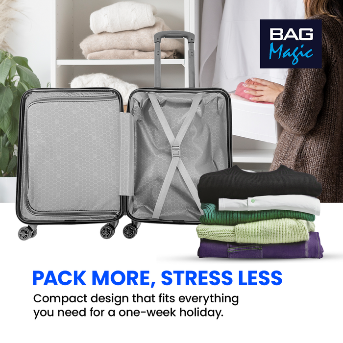 54x36x20cm Hardshell Cabin Suitcase – Lightweight ABS Hand Luggage with 8 Spinner Wheels