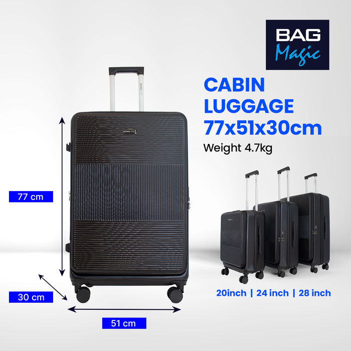 Bordlite 28" Large Suitcase – ABS Hardshell Front Opening Lightweight Luggage with 8x Spinner Wheels, Combo Lock, Telescopic Handle