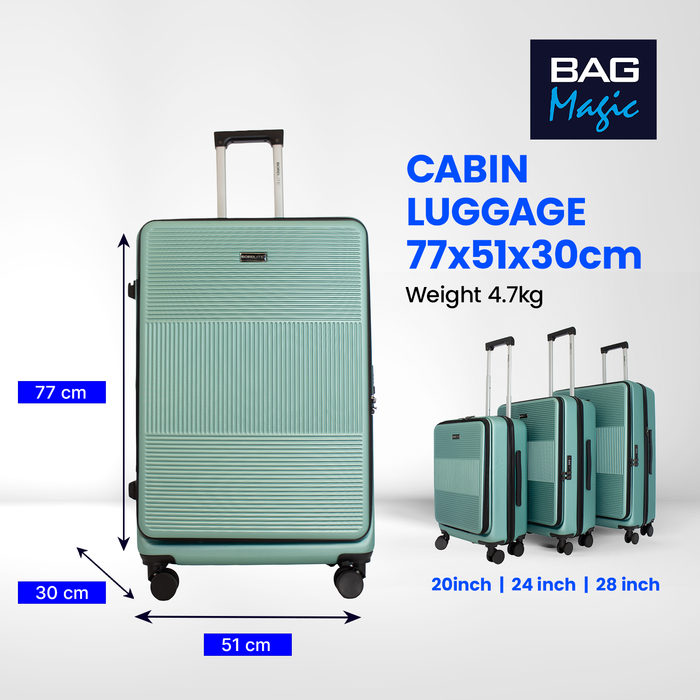 Bordlite 28" Large Suitcase – ABS Hardshell Front Opening Lightweight Luggage with 8x Spinner Wheels, Combo Lock, Telescopic Handle