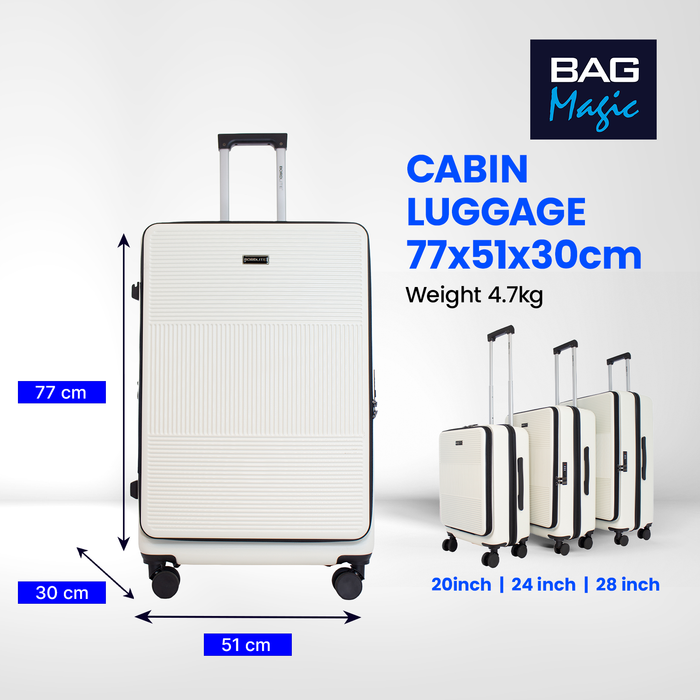 Bordlite 28" Large Suitcase – ABS Hardshell Front Opening Lightweight Luggage with 8x Spinner Wheels, Combo Lock, Telescopic Handle