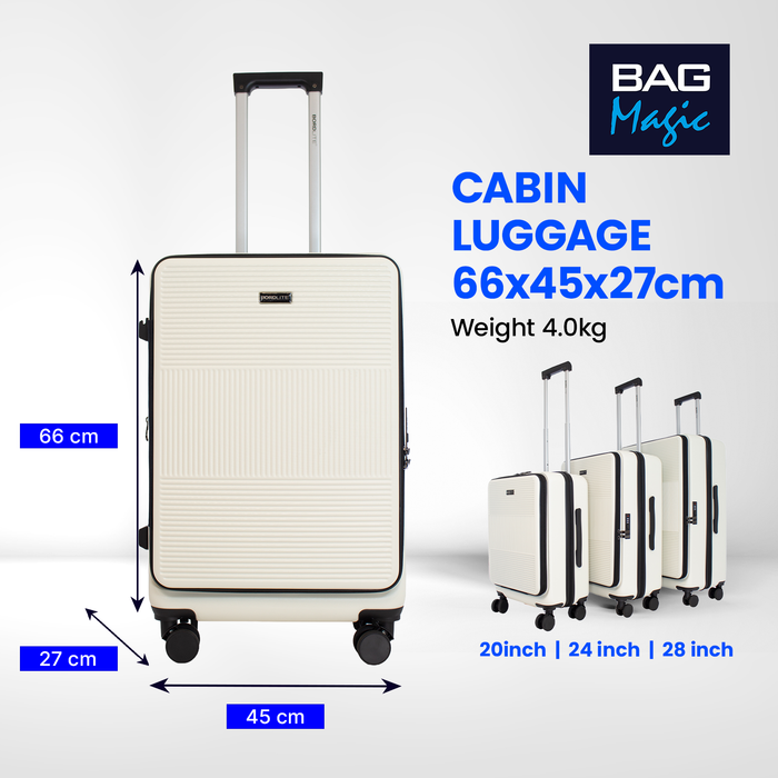 Bordlite 28" Large Suitcase – ABS Hardshell Front Opening Lightweight Luggage with 8x Spinner Wheels, Combo Lock, Telescopic Handle