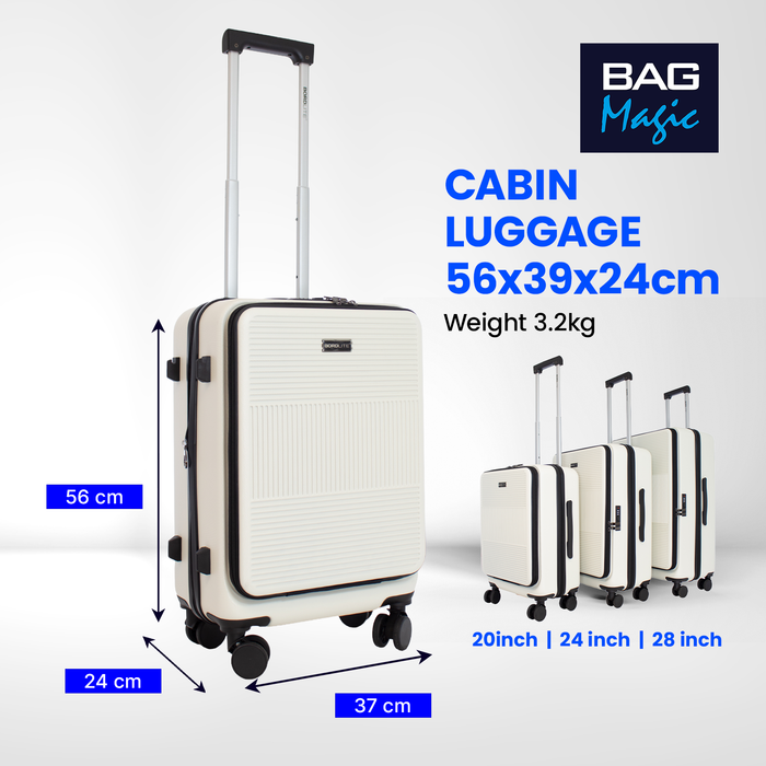 Bordlite 28" Large Suitcase – ABS Hardshell Front Opening Lightweight Luggage with 8x Spinner Wheels, Combo Lock, Telescopic Handle