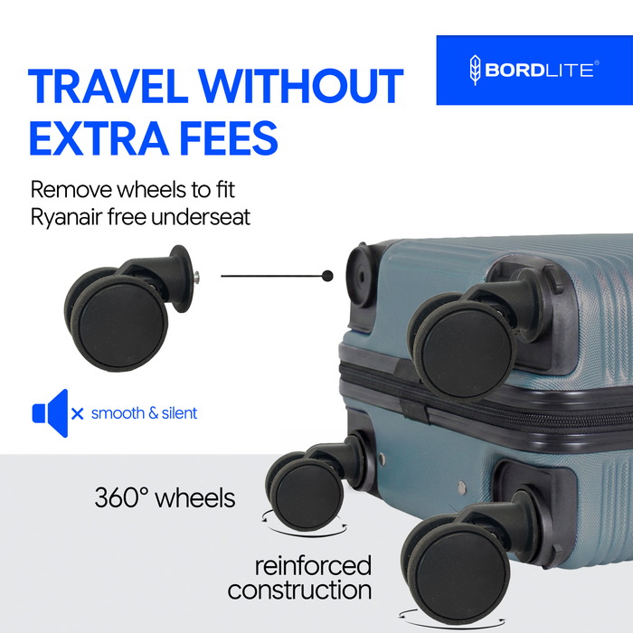 Bordlite Ryanair 40x30x20cm Underseat Carry On Suitcase with Removable Wheels | Extra Packing Space & Cabin Size Fit | Lightweight Luggage