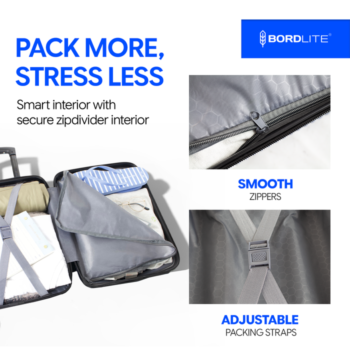Bordlite Ryanair 40x30x20cm Underseat Carry On Suitcase with Removable Wheels | Extra Packing Space & Cabin Size Fit | Lightweight Luggage