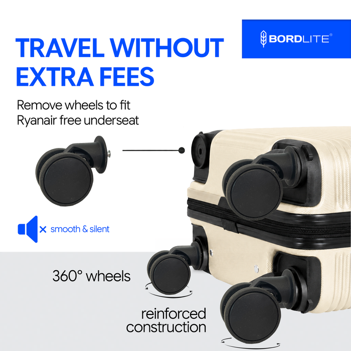 Bordlite Ryanair 40x30x20cm Underseat Carry On Suitcase with Removable Wheels | Extra Packing Space & Cabin Size Fit | Lightweight Luggage