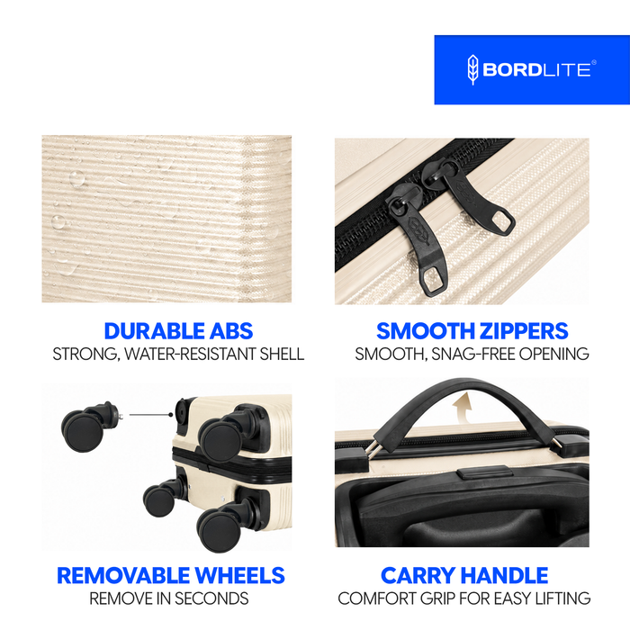 Bordlite Ryanair 40x30x20cm Underseat Carry On Suitcase with Removable Wheels | Extra Packing Space & Cabin Size Fit | Lightweight Luggage