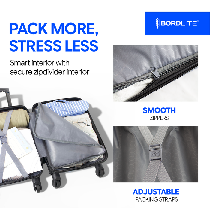Bordlite Ryanair 40x30x20cm Underseat Carry On Suitcase with Removable Wheels | Extra Packing Space & Cabin Size Fit | Lightweight Luggage