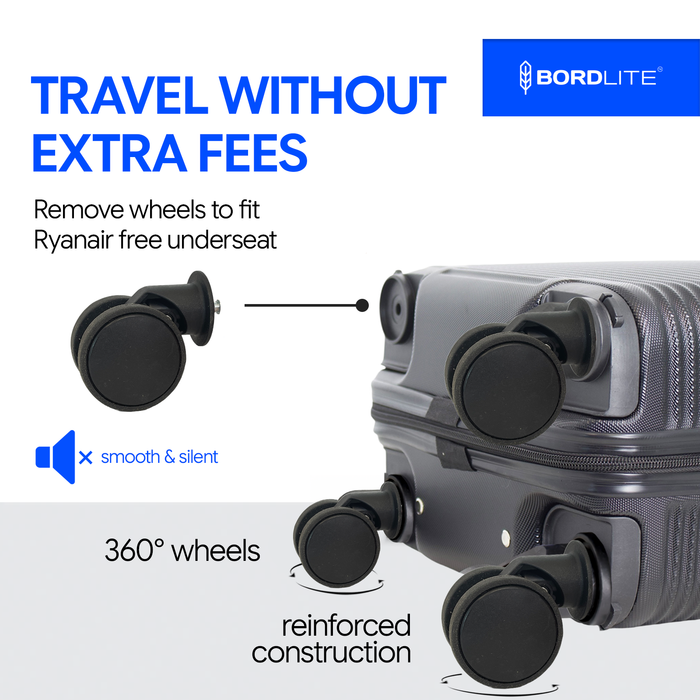 Bordlite Ryanair 40x30x20cm Underseat Carry On Suitcase with Removable Wheels | Extra Packing Space & Cabin Size Fit | Lightweight Luggage