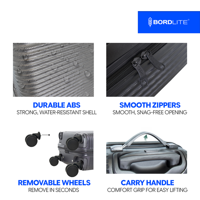 Bordlite Ryanair 40x30x20cm Underseat Carry On Suitcase with Removable Wheels | Extra Packing Space & Cabin Size Fit | Lightweight Luggage