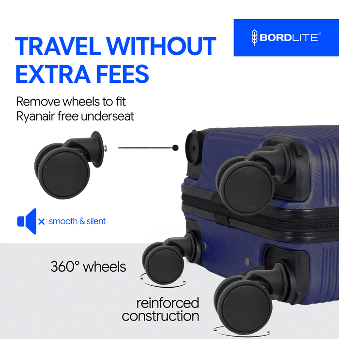 Bordlite Ryanair 40x30x20cm Underseat Carry On Suitcase with Removable Wheels | Extra Packing Space & Cabin Size Fit | Lightweight Luggage