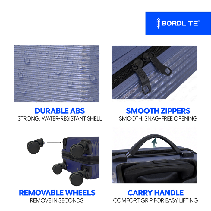 Bordlite Ryanair 40x30x20cm Underseat Carry On Suitcase with Removable Wheels | Extra Packing Space & Cabin Size Fit | Lightweight Luggage