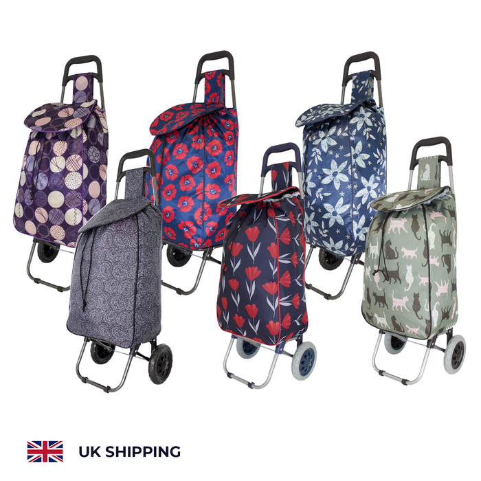 Lightweight 2 Wheel Shopping Trolley Cart 35L - Water-Resistant Bag & Smooth Rolling Wheels - 94cm
