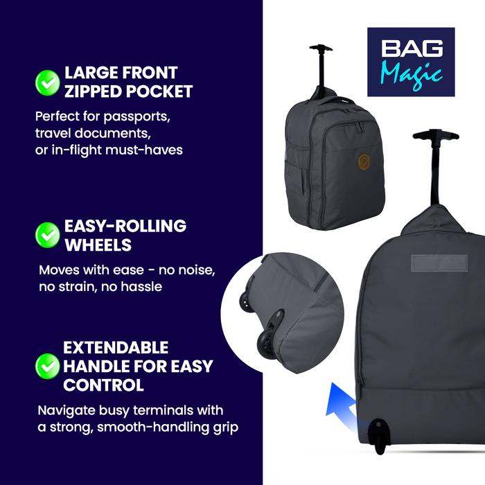 Cabin Approved 2-in-1 Wheeled Backpack & Holdall – 50x38x25cm, 47L Lightweight Trolley Bag