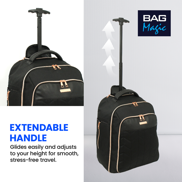 EasyJet Underseat Cabin Bag 45x36x20cm – Bordlite 2-in-1 Wheeled Backpack & Holdall on Wheels – Lightweight Travel Trolley Black