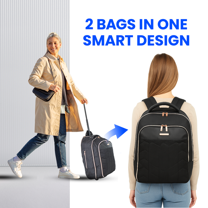 EasyJet Underseat Cabin Bag 45x36x20cm – Bordlite 2-in-1 Wheeled Backpack & Holdall on Wheels – Lightweight Travel Trolley Black