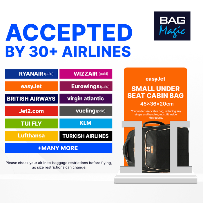 EasyJet Underseat Cabin Bag 45x36x20cm – Bordlite 2-in-1 Wheeled Backpack & Holdall on Wheels – Lightweight Travel Trolley Black