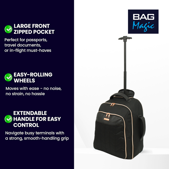 Airline Cabin Approved Rucksack on Wheels, Wheeled Holdall Travel Laptop Bag