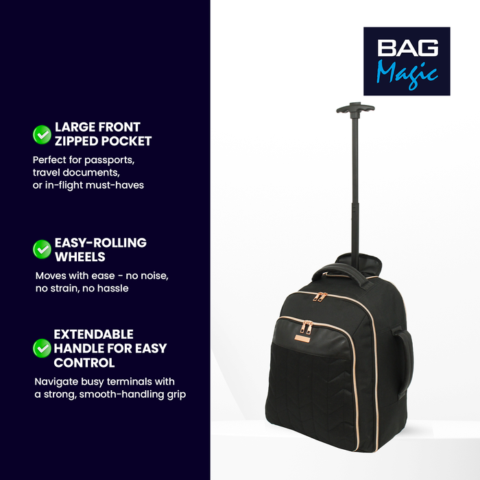 EasyJet Underseat Cabin Bag 45x36x20cm – Bordlite 2-in-1 Wheeled Backpack & Holdall on Wheels – Lightweight Travel Trolley Black