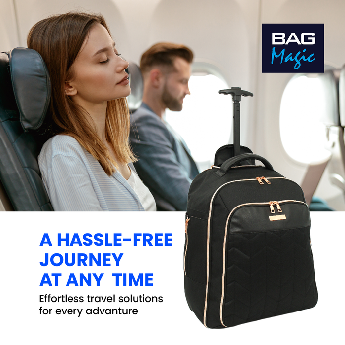 EasyJet Underseat Cabin Bag 45x36x20cm – Bordlite 2-in-1 Wheeled Backpack & Holdall on Wheels – Lightweight Travel Trolley Black