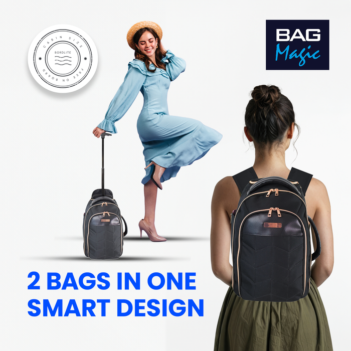 Bordlite Ryanair Cabin Approved Wheeled Backpack 40x25x20cm – 2 in 1 Wheeled Holdall + Backpack - 20L