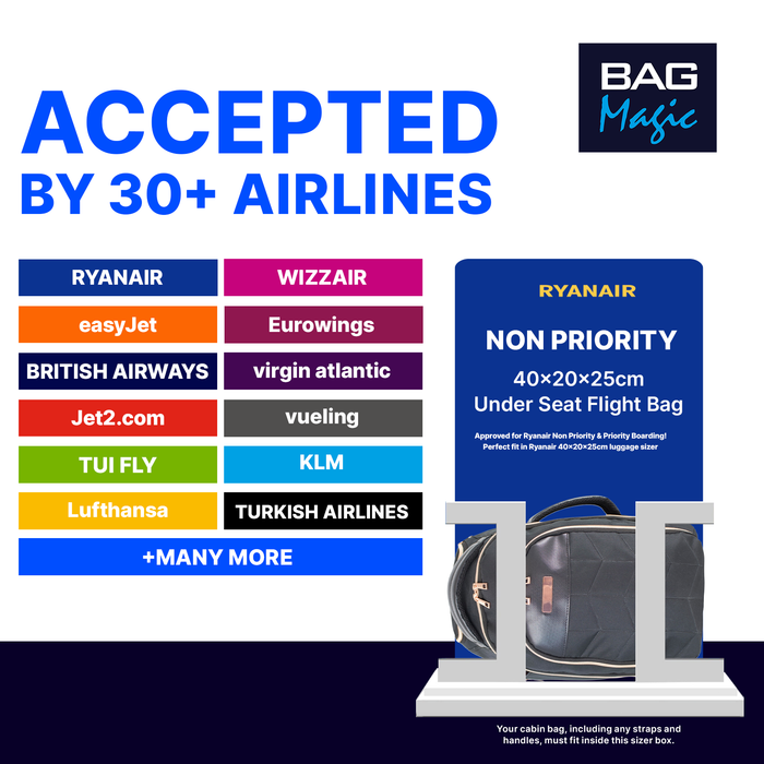 Bordlite Ryanair Cabin Approved Wheeled Backpack 40x25x20cm – 2 in 1 Wheeled Holdall + Backpack - 20L