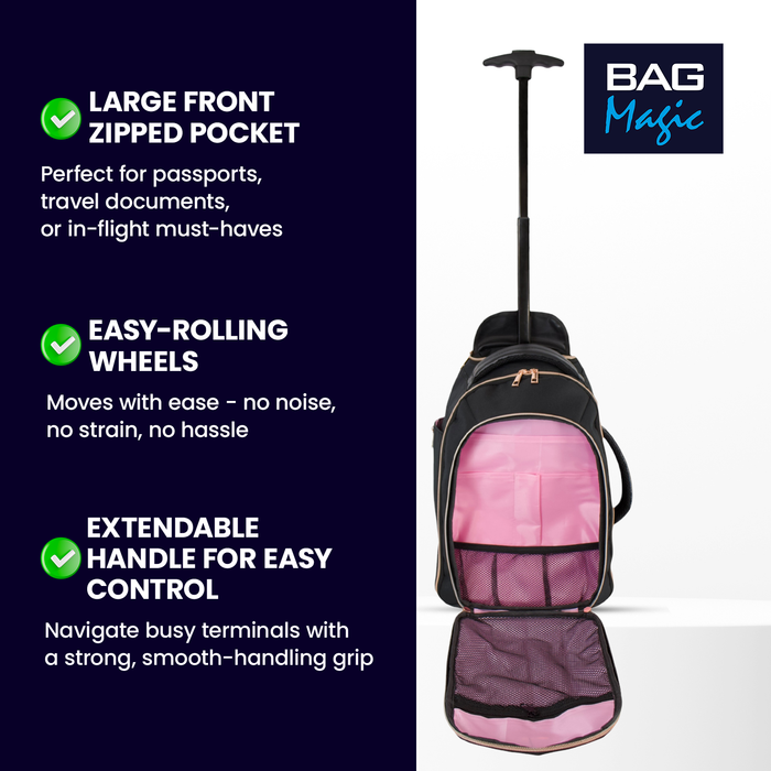 Bordlite Ryanair Cabin Approved Wheeled Backpack 40x25x20cm – 2 in 1 Wheeled Holdall + Backpack - 20L