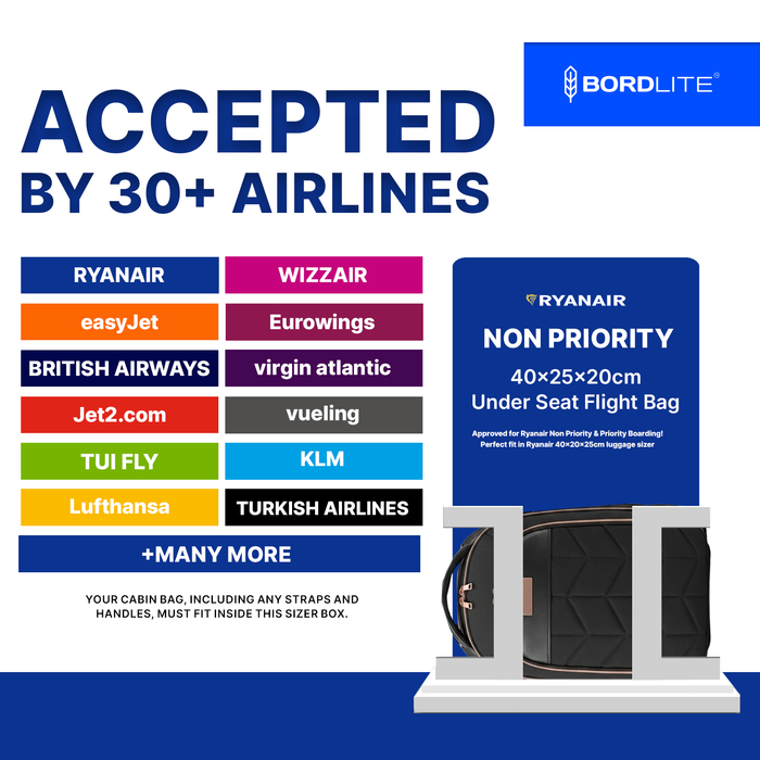 Bordlite Ryanair Cabin Approved Wheeled Backpack 40x25x20cm - 2 in 1 Wheeled Holdall + Backpack - 20L
