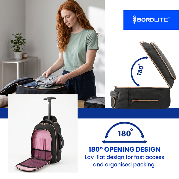 Bordlite Ryanair Cabin Approved Wheeled Backpack 40x25x20cm - 2 in 1 Wheeled Holdall + Backpack - 20L