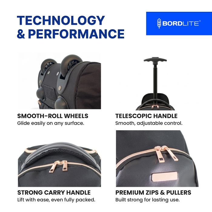 Bordlite Ryanair Cabin Approved Wheeled Backpack 40x25x20cm - 2 in 1 Wheeled Holdall + Backpack - 20L