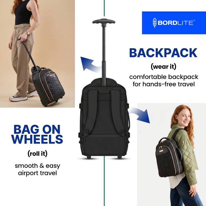 Bordlite Ryanair Cabin Approved Wheeled Backpack 40x25x20cm - 2 in 1 Wheeled Holdall + Backpack - 20L