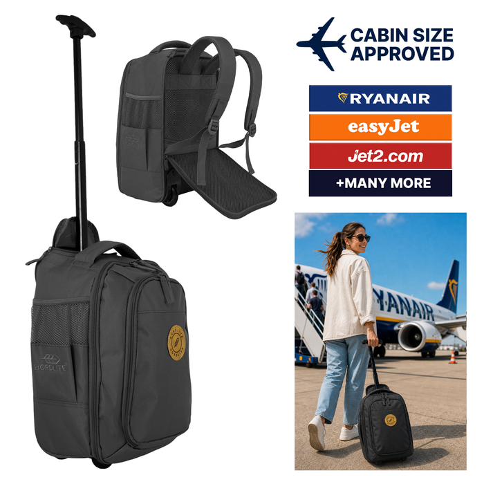 Bordlite Ryanair Cabin Approved Wheeled Backpack 40x25x20cm - 2 in 1 Wheeled Holdall + Backpack - 20L