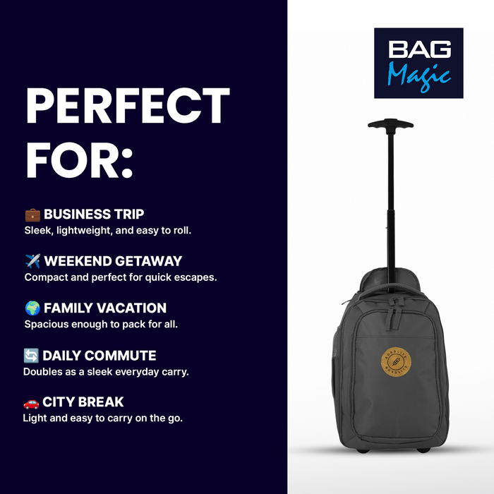 Bordlite Ryanair Cabin Approved Wheeled Backpack 40x25x20cm – 2 in 1 Wheeled Holdall + Backpack - 20L