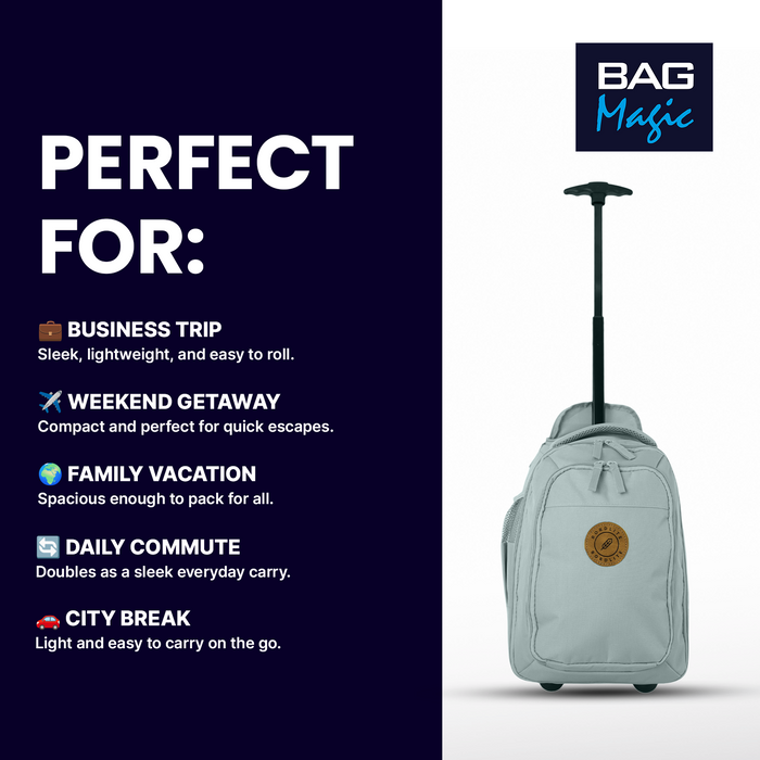 Bordlite Ryanair Cabin Approved Wheeled Backpack 40x25x20cm – 2 in 1 Wheeled Holdall + Backpack - 20L