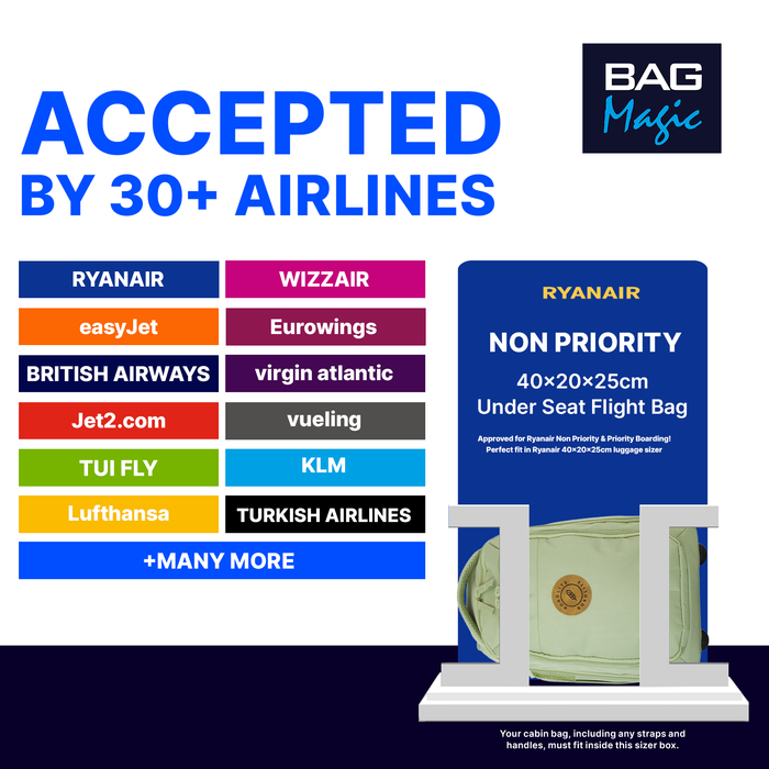 Bordlite Ryanair Cabin Approved Wheeled Backpack 40x25x20cm – 2 in 1 Wheeled Holdall + Backpack - 20L